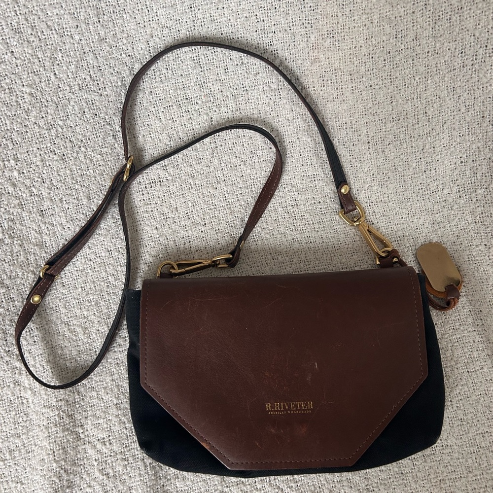 R. Riveter Patton bag in Black canvas brown leather